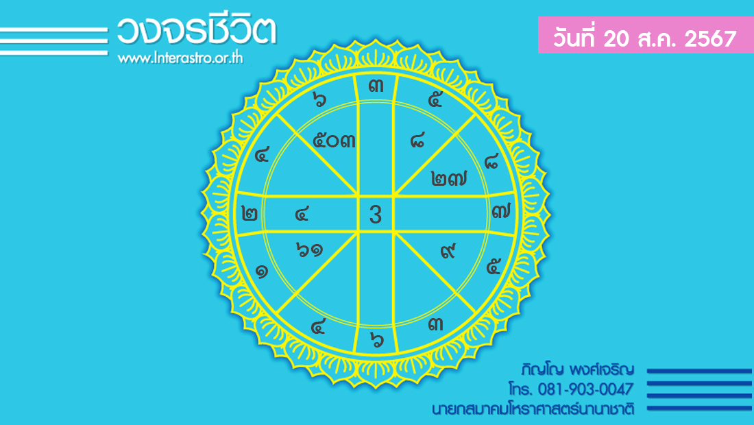 เช็กดวงประจำวันที่ 20 ส.ค. 67 ราศีที่ดาวศรีสถิต "พฤษภ" ราศีที่ดาวกาลีสถิต "กุมภ์" | เดลินิวส์